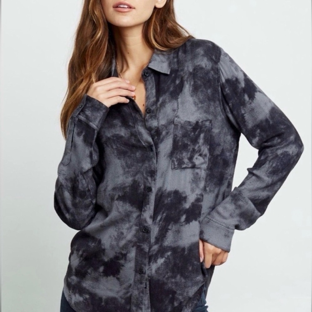 DKNY Tie-Dye Button-Up Shirt - Charcoal & Light Gray size XXL